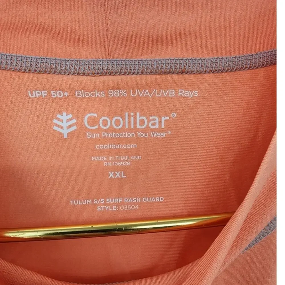 New NWT Coolibar Tulum Short‎ Sleeve Surf Rash Guard XXL Orange
